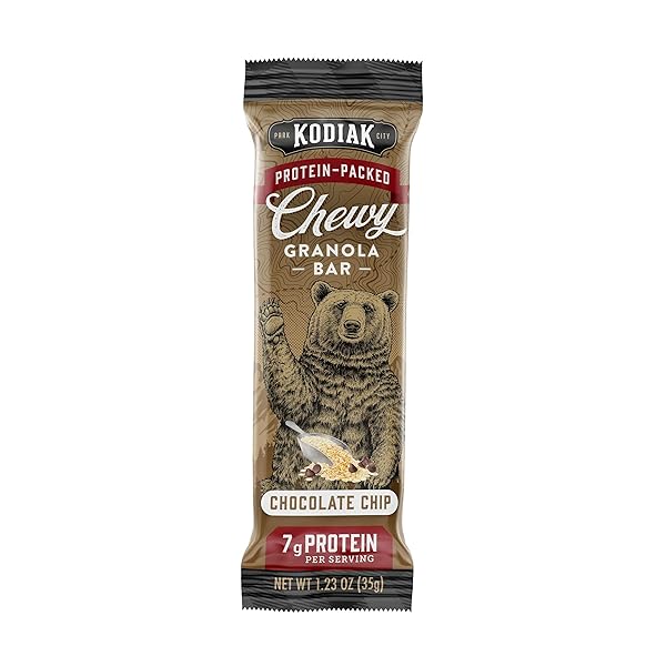 KODIAK CAKES CHEWY GRANOLA SNACK BARS, CHOCOLATE CHIP, HIGH PROTEIN, 100% WHOLE GRAINS, 1 BOX WITH 5 BARS
