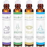 HERBROMAS Aromatherapy Oils Roller Set, Natural Pre-diluted Essential Oils Roll On with Glass Rollerball, Relaxation Gift for Women & Men, Christmas Gift, Pack 4 x 0.33fl.oz