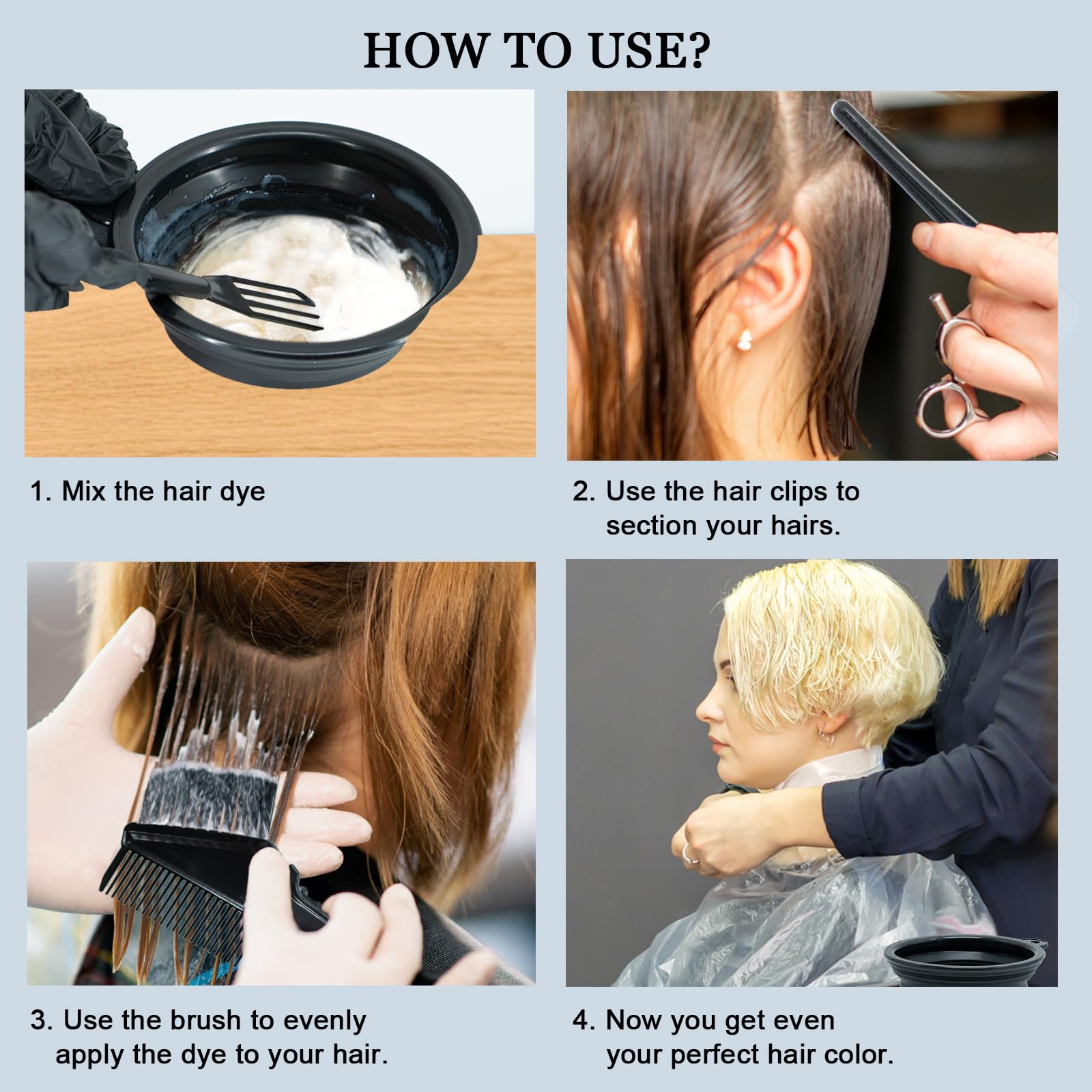 21Pcs Hair Dye Kit Professional Hair Coloring Products with Hair Dye Brush, 350ml Hair Color Bowl, Hair Clips, Applicator, Earcover for Salon Bleaching & Hair Coloring at Home