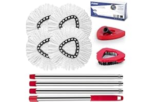 MXZONE Spin Mop Head Replacement Base Handle Compatible with Vileda O Cedar EasyWring 1-Tank System, 4 Microfiber Mop Heads, 