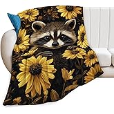 Raccoon Blanket Cute Raccoon Lover Floral Animal Throw Blankets Gifts for Girls Boys Kids Soft Cozy Fleece Plush for Couch Sofa Bed 50"x40"
