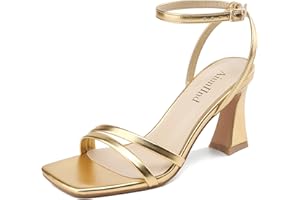 AIUNIIND Heeled Sandals for Women Chunky Block High Heels Square Open Toe Sandals with Ankle Strap 3 Inch Dress Heels Comfortable