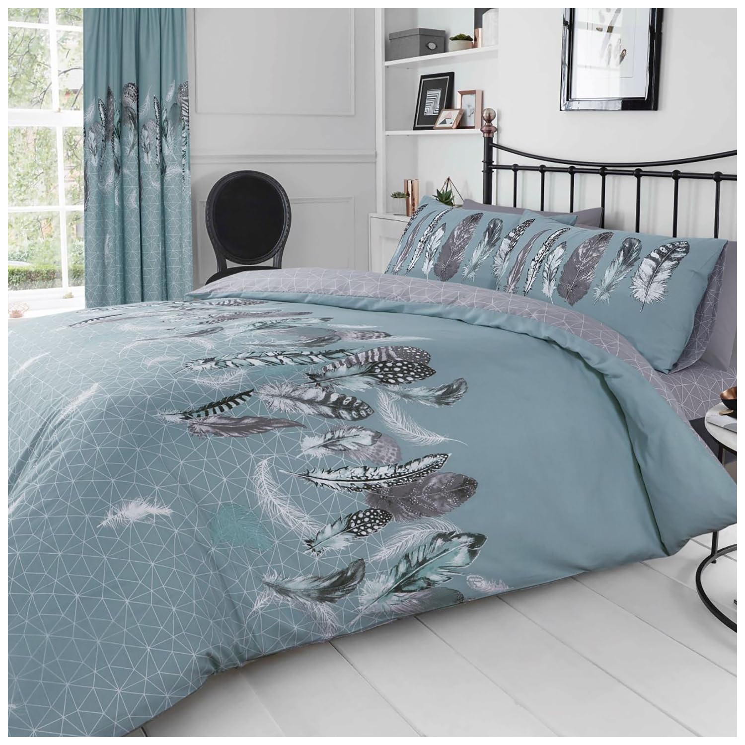 GC GAVENO CAVAILIA Geometric Duvet Cover Sets, Super Soft Feather Bedding Single Bed Set, Warm Quilt Covers, Duck Egg (699903)