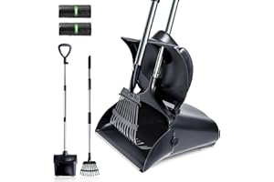 WOMRICH Heavy Duty Pooper Scooper Swivel Bin & Rake Kit with 30 Waste Bags, 36" Long Handle Adjustable Dog Pooper Scooper for Large Medium Small Dogs, Portable Poop Scooper for Yard Lawn Outdoor