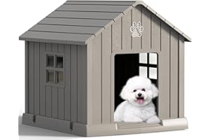 FANCYANGO Durable Dog House Indoor Outdoor for Small Medium Dogs, Weatherproof Puppy Shelter with Elevated Floor & Air Vents, Easy Clean and Assemble (Gray, 31L*33.3W*33.5H)