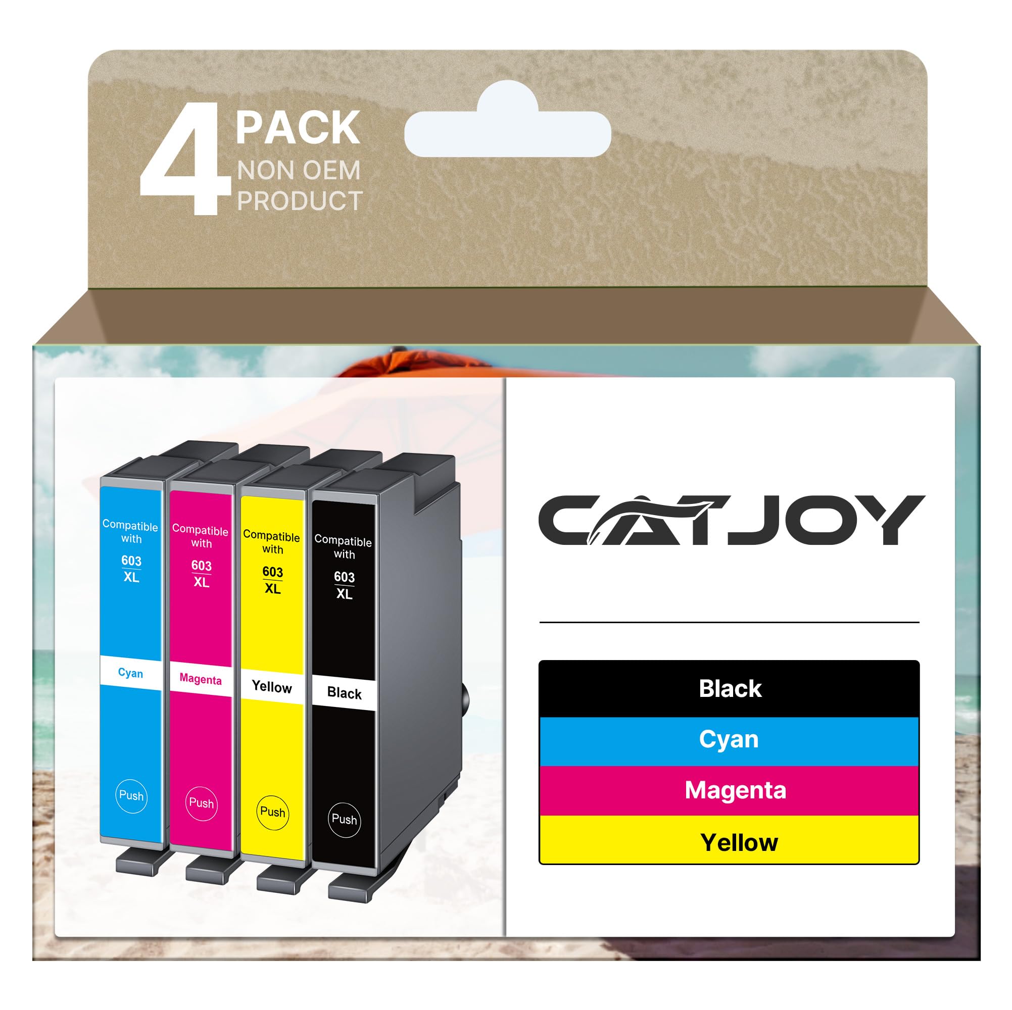 CATJOY Compatible with Epson 603 603 XL Ink Cartridges Multipack for Expression Home XP-3100 XP-4100 XP-2100 XP-2105 XP-3105 Workforce WF-2810 WF-2830 WF-2835 (Black Cyan Magenta Yellow，4-Pack)