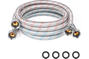 KEOKLE Washing Machine Hoses,6ft Washer Hoses，2pack 3/4" Stainless Steel Braided Burst Proof Water Supply Lines Universal Fit to Hot and Cold Connector