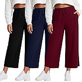 Neer 3 Pack Women's Plus Size Capris, Drawstring Cropped Wide Leg Pants Lounge Athletic Yoga Sweatpant with Pocket