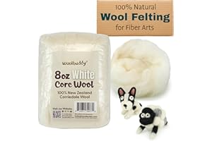 Woolbuddy Wool Felting Core Wool – Handmade Carded White for Needle & Wet Felting, Dryer Balls, Craft Pads & Chunky Yarn (8oz)