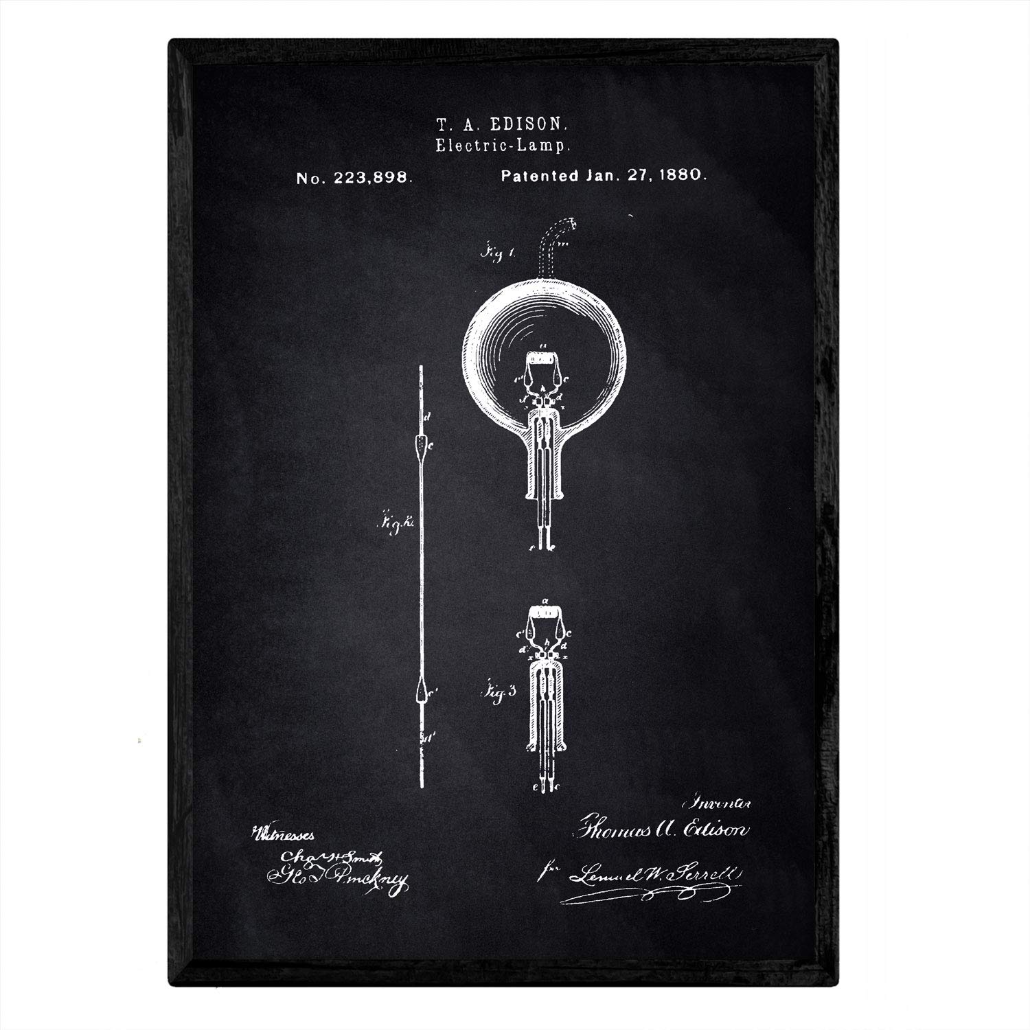 Nacnic Patent Poster with electric bulb. Sheet with old design patent A3 size with black background — image 1