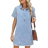 LOOKUB Women's Denim Dress for Women Cute Blue Babydoll Denim Shirt Dress Denim Dress with Pockets