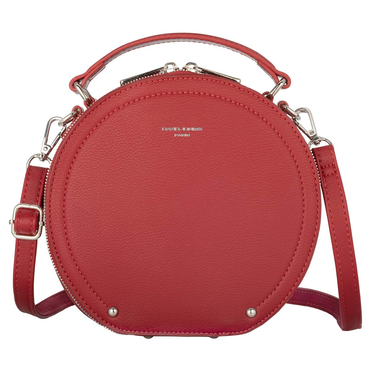 David Jones - Women's Round Crossbody Bag - Small PU Leather Rigid Should Bag - Top Handle Satchel Circle Zipper Handbag - Fashion Evening Clutch Bag - Casual Ladies Girls Purse - Red