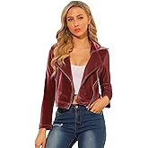 Allegra K Women's Velvet Moto Jacket Cropped Blazer Zip Up Motorcycle Lapel Collar Winter Dressy Jackets Coat 2025