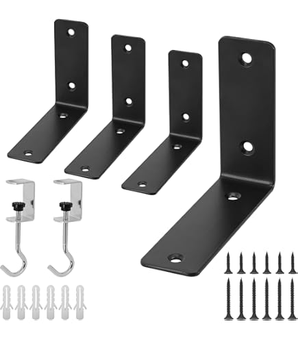 4 Pack Black L Shelf Brackets - Heavy Duty Steel Corner Braces For Floating Shelves 4 Inch