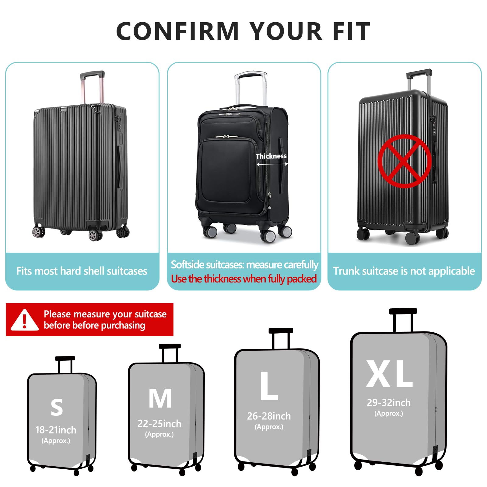 TRAVELKIN more than travel Luggage Cover Washable Suitcase Cover Protector Anti-scratch Suitcase cover Fits 18-32 Inch Luggage (S)