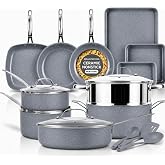 GRANITESTONE Ceraluxe 20 Pc Ceramic Cookware Set, Diamond Reinforced | Pots and Pans, Bakeware &amp; Utensils, Non Toxic PFAS-Free, Stay Cool Handles, Lightweight, Oven &amp; Dishwasher Safe, Black