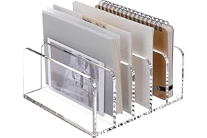SANRUI Acrylic Desk Organizer, 5 Compartments Mail Organizer,Small File Holders Letter Organizer,Clear Office Organization,Multifunction Sorter Envelope Rack for Office,Home, School