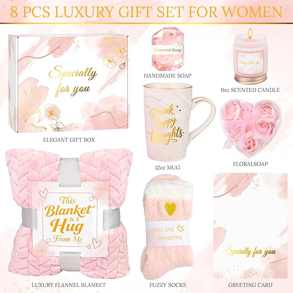 MIXVOVA BIRTHDAY AND GET WELL GIFTS FOR WOMEN – SELF CARE RELAXING SPA PACKAGE WITH LUXURY FLANNEL BLANKET, UNIQUE VALENTINES DAY MOTHER’S DAY GIFTS FOR MOM WIFE FRIENDS