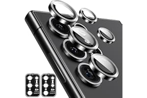 Matekxy Camera-Lens Protector for Samsung Galaxy S24-Ultra - 2 Set HD Scratch Resistant Tempered Glass Metal Individual Cover, Case Friendly, Black