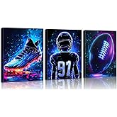 ZHAXFA Framed American Football Sport Canvas Wall Art,Graffiti Rugby Cool Sports Painting Pictures Wall Decor,Fire American Football Player Posters Prints,Man Cave Bedroom Decor Set of 3 (8"X10")