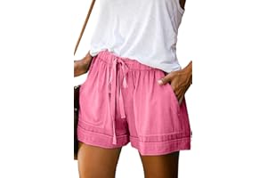 Mosucoirl Women Comfy Drawstring Casual Elastic Waist Pure Color Shorts Summer Beach Lightweight Short Pants with Pockets