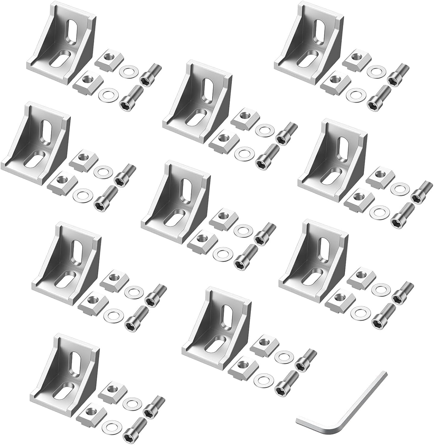 JiGiU 10PCS Aluminum Extrusion Corner Angel Bracket Connector Hardware Corner Mounting Bracket Slot with T Nuts and Screws (Silver, 2020)