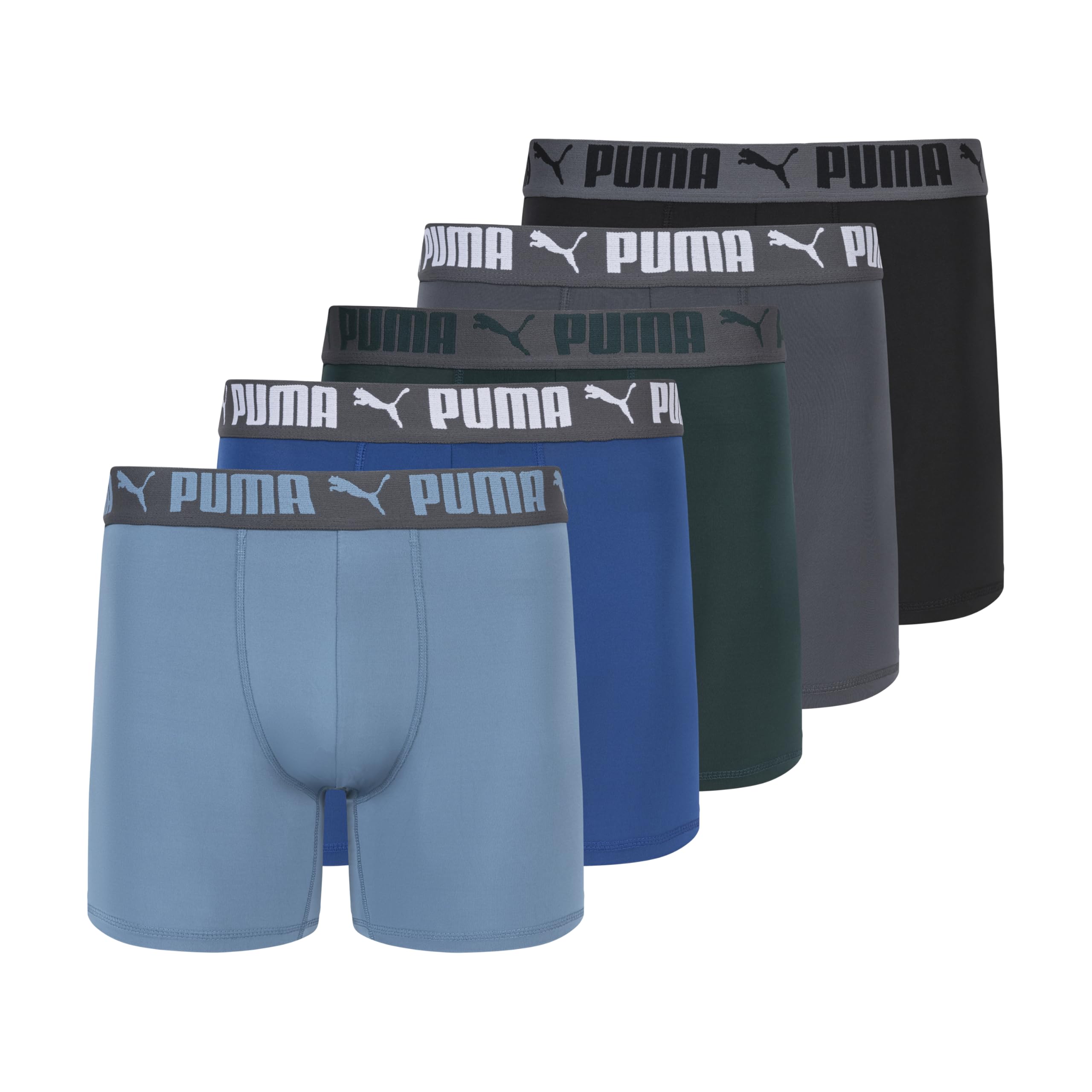 PUMA Men's 5 Pack Performance Boxer Briefs, Green/Blue/Black/Grey Image