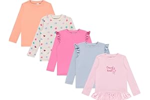 Cudlie 5-Pack Infant/Toddler Girl Long Sleeve Shirt - Basic Baby Tees, Blouses, Tops - Solid Print & Ruffled Tshirts