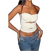 GORGLITTER Women's Flower Strapless Tube Tops Y2K Sleeveless Cut Out Bandeau Coquette Summer Going Out Crop Top 2025