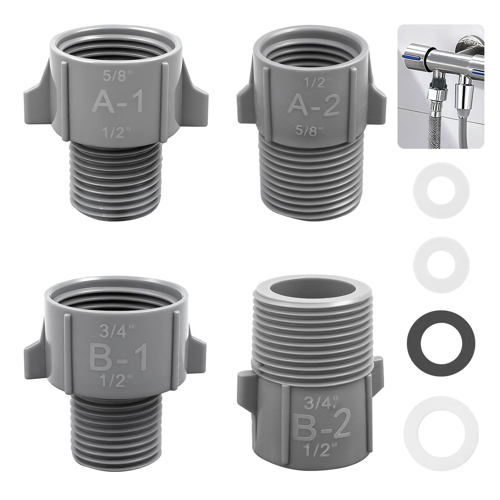 Photo 1 of 4 Pcs 1/2" 3/4" 5/8" Pipe Conversion Connector, 1/2" to 3/4" NPT & 1/2" to 5/8" NPT Water Pipe Interface Converter, Hose Male to Female Adapter for Hose Diameter Accessories