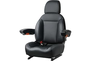 TICSEA Universal Tractor Seat, Forklift Seat with Seatbelt and Adjustable Backrest Headrest Armrests for Boat Excavator Harvester Loader Backhoe Dozer Telehandler(Black)