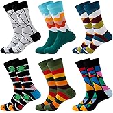 DRASEX Men's Colorful Dress Socks Novelty Funny Fancy Funky Pattern Combed Cotton Casual Crazy Crew Socks