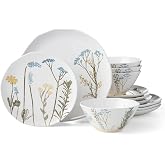 Lenox Wildflowers Stoneware 12-Piece Dinnerware Set for 4 | dishwasher safe, microwave safe | plates and bowls sets for kitchen and dining | 11 inch plate, dish set