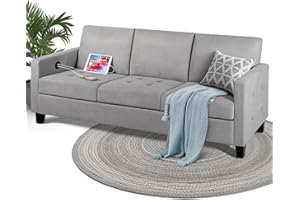 STHOUYN 72" W 3 Person Seater Couch Sofa with USB Ports, Grey Comfy Couches for Small Spaces, Mid Century Modern Gray Couch for Living Room Apartment Bedroom (Light Grey)