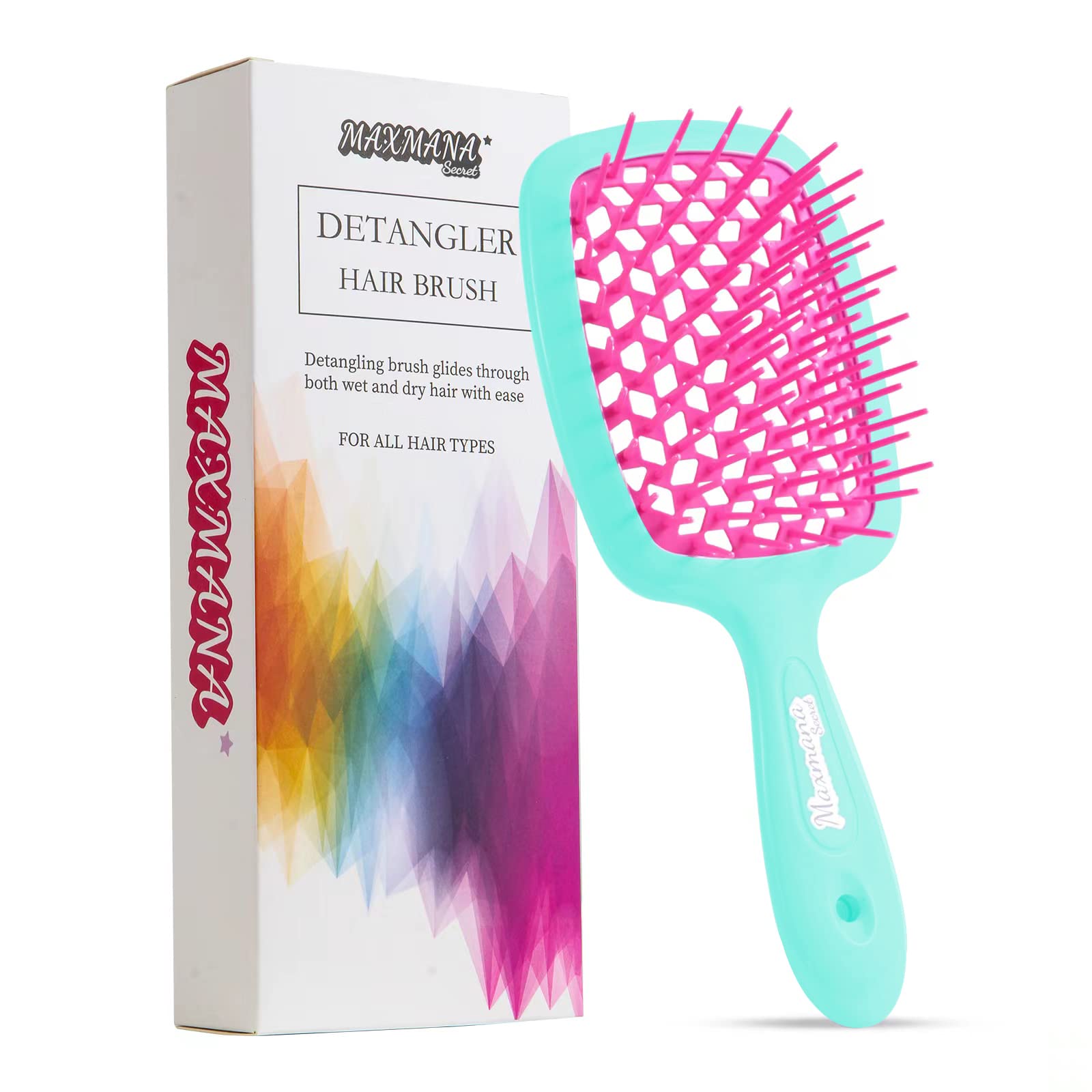 Maxmana Secret Detangler Hair brush,Detangling Brush, Massage Curl Comb for for Women, Men,Girls and Kids for Natural Curly Wet Dry Thick Straight Long Hair (GREEN+ROSE RED)