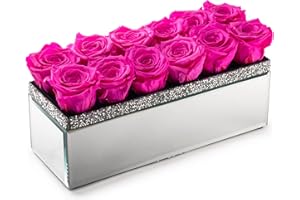 Soho Floral Arts | Extra Large Mirrored Vase Pave Accent | Preserved Roses That Last for Years | Forever Roses in a Box (Radiant Pink)