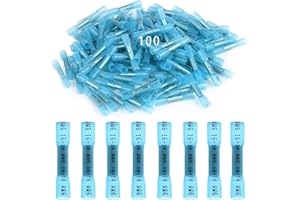 100PCS Heat Shrink Butt Connectors 16-14 AWG - Waterproof Automotive Wire Connectors with Dual-Wall Insulation, Heavy-Duty Bu