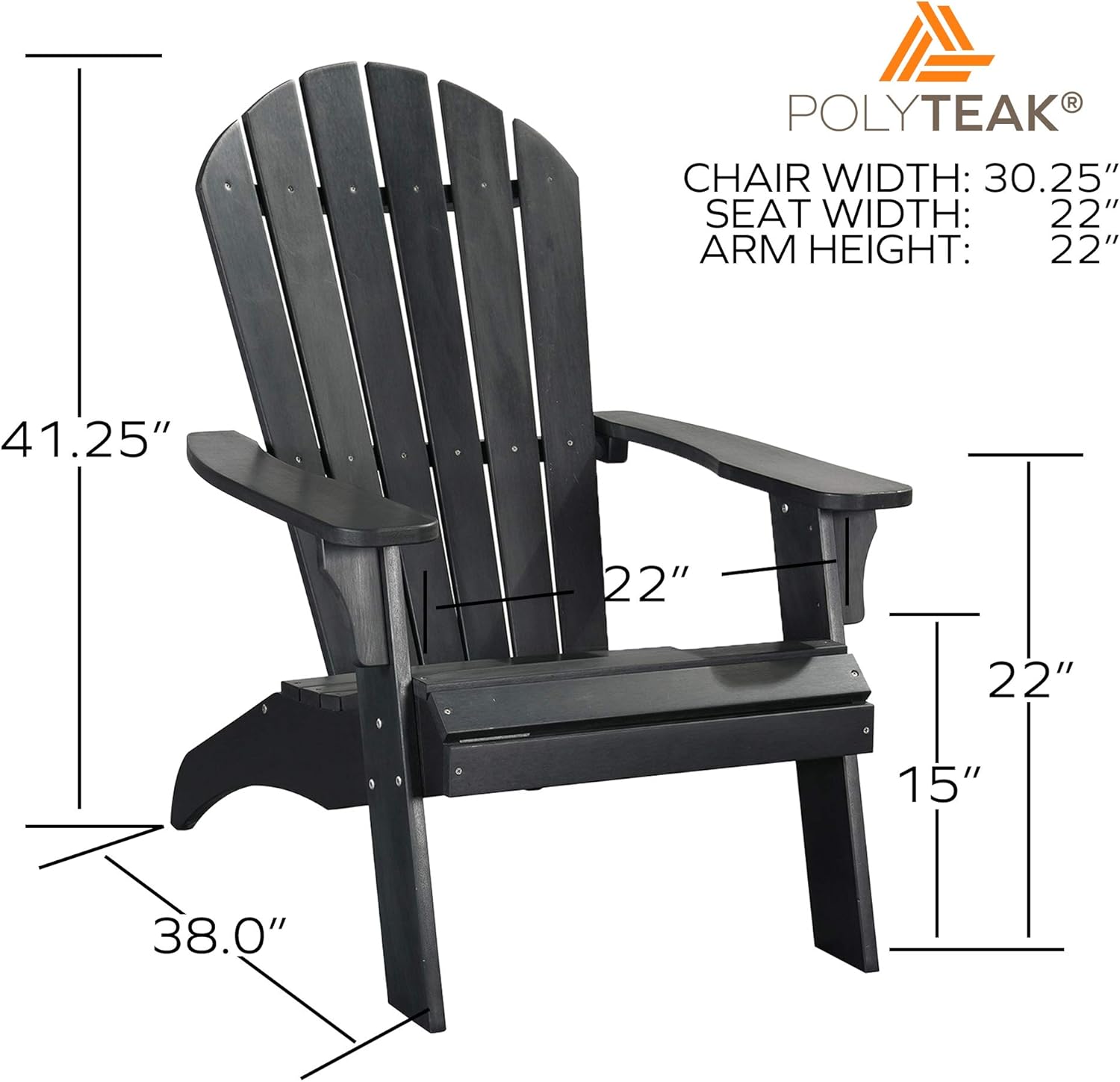 PolyTEAK King Size Adirondack Chair, Black | Adult-Size, Weather Resistant, Made from Special Formulated Poly Lumber Plastic : Garden & Outdoor
