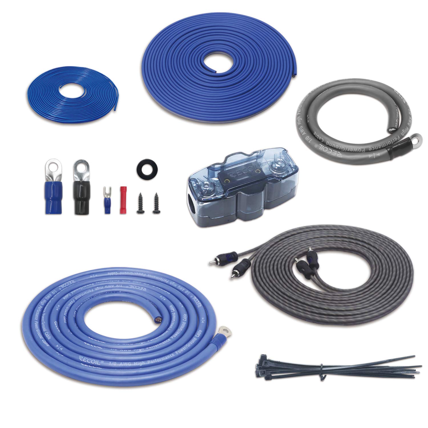RECOIL RCK0 True 1/0 Gauge Complete CCA Amplifier Wiring Kits with OFC RCA Cable