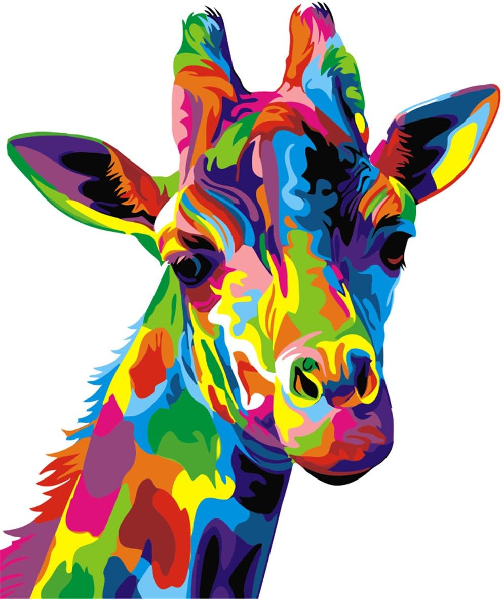 KOMKING Paint by Numbers for Adults Kids Framed, DIY Paint by Number Kits Art Craft for Home Decor, Colorful Giraffe, 16" Wx20 L - Framed