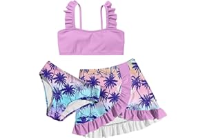 ALISISTER Girls Swimsuit 3 Piece Bathing Suits for 5-12 Years Hawaiian Bikini Set with Cover Ups Skirt