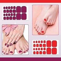 SILPECWEE Toe Nail Stickers Full Nail Wraps Red