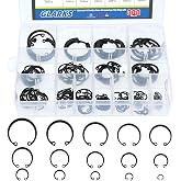 Glarks 300Pcs 15 Size Metric Internal Circlips Snap Retaining Ring Assortment Kit, Black Alloy Steel