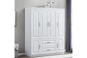 VivaVista 4 Doors Armoire Wardrobe Closet, Bedroom Armoires Cabinet Wooden with Hanging Rod Inside Cabinet Wardrobe Closet Armoire with Drawers,Wardrobe Closet with Doors, Wardrobe and Armoires