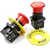 mxuteuk 2pcs 22mm 2 NC Red Mushroom Emergency Stop Push Button Switch AC 660V 10A, 1 Year Warranty HB2-ES544