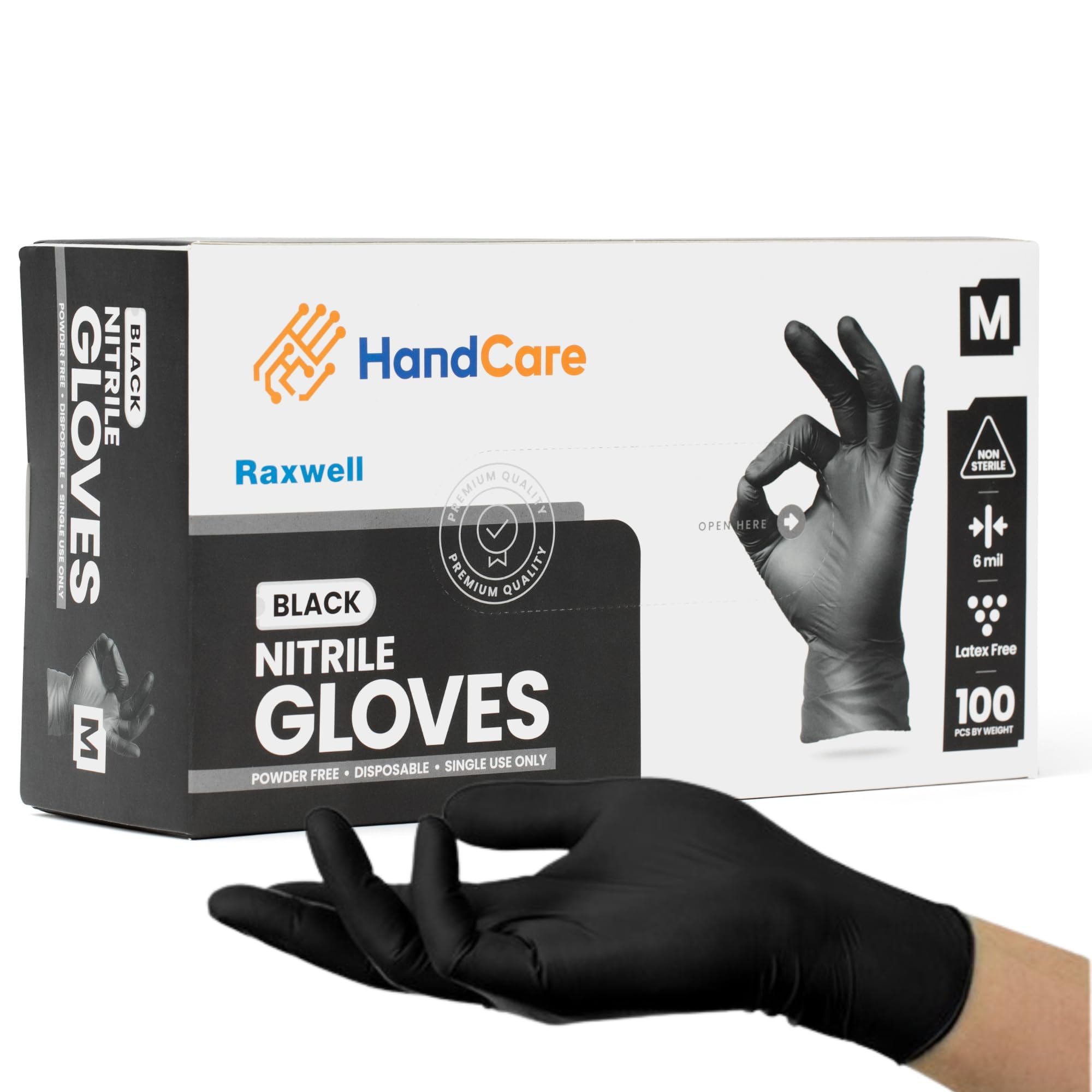 Photo 1 of Exam Grade Black Nitrile 6 Mil Powder Free Gloves - 100 Count, Disposable Cleaning, Cooking, Medical and Surgical Gloves (Small-Pack of 100)