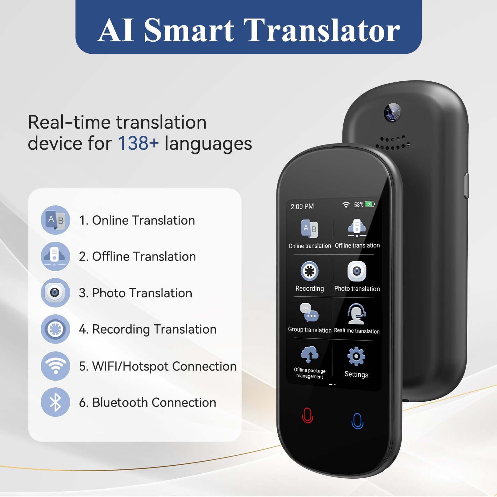 Language Translator Device, 2025 Two-Way AI Voice Translator for Voice/Text/Offline/Photo Translation 138+ Language Online Translation Portable Tow Way Translator Device for Business Learning Travel