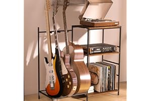 Arbcoler Guitar Stand for Acoustic Multiple Guitars Holder with 3-tier Storage Shelf, Guitars Display Rack Guitar Amp Accessories with Soft-Padded Protect