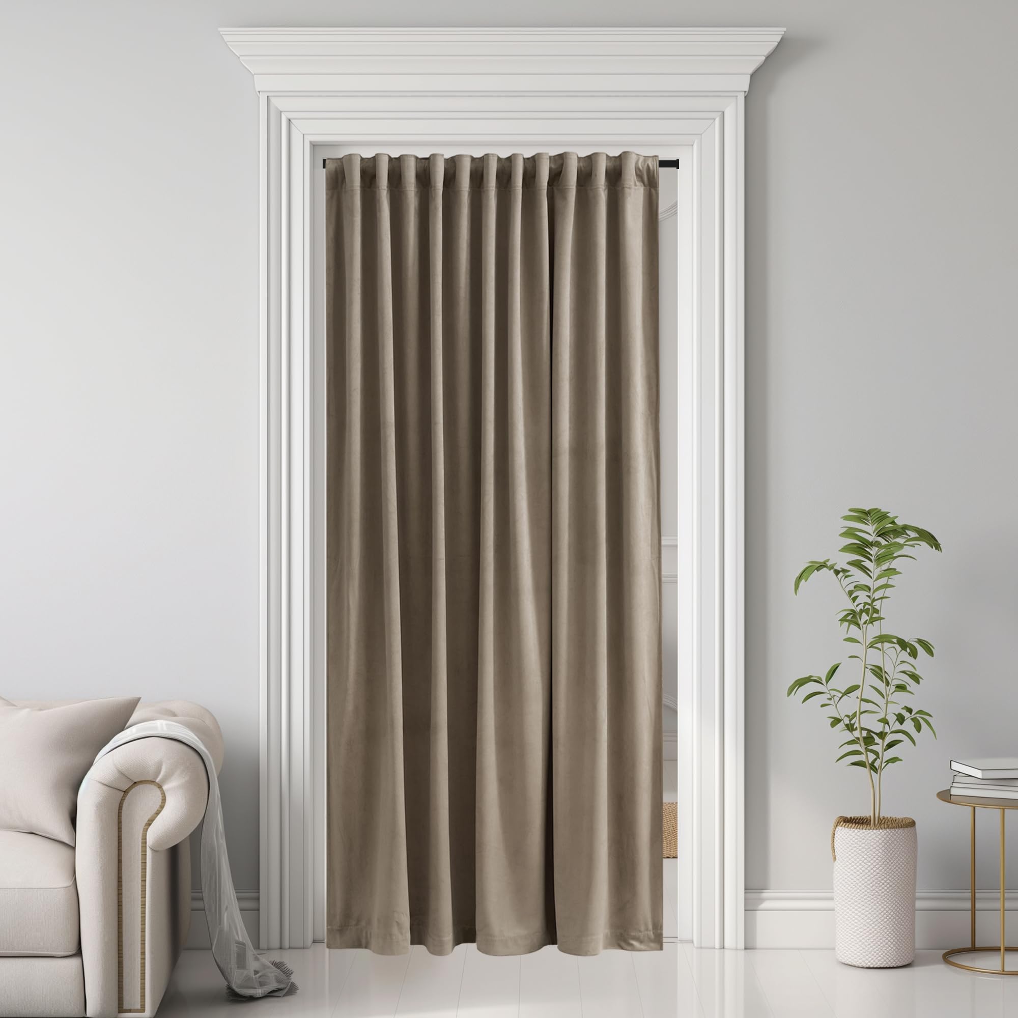 Photo 1 of StangH Wide Doorway Curtain 80 inches Long Camel Beige Room Darkening Privacy Protect Room Divider Back Tab Thermal Insulated Drapes for Closet Living Dining Room, W62 x L80, 1 Panel