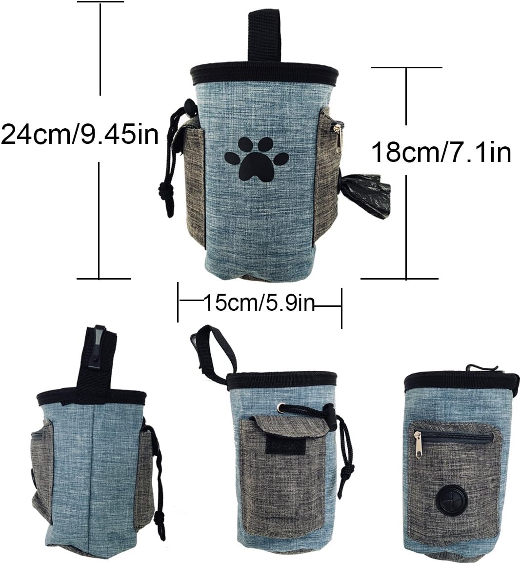 Pet Treat Pouch Dog Training Bag with Belt Carries Pet Toys Kibble Treats Sport Running Drawstring Waist Bag Poop Bag Dispenser (Blue): Pet Supplies